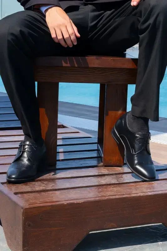 Handmade Oxford Model Double Lace Men's Shoes with Hidden Heel for Height Increase (7/ 9 Cm) - 2