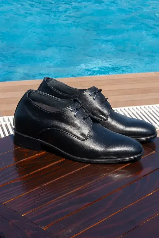 Handmade Oxford Model Double Lace Men's Shoes with Hidden Heel for Height Increase (7/ 9 Cm) - 4