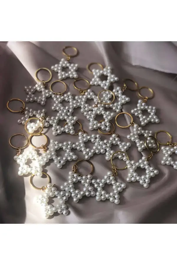Handmade Pearl Star Keychain (8 MM PEARL) Bulk Orders Accepted - 20