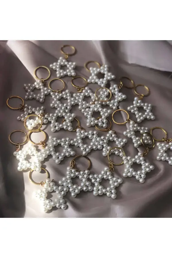 Handmade Pearl Star Keychain (8 MM PEARL) Bulk Orders Accepted - 15