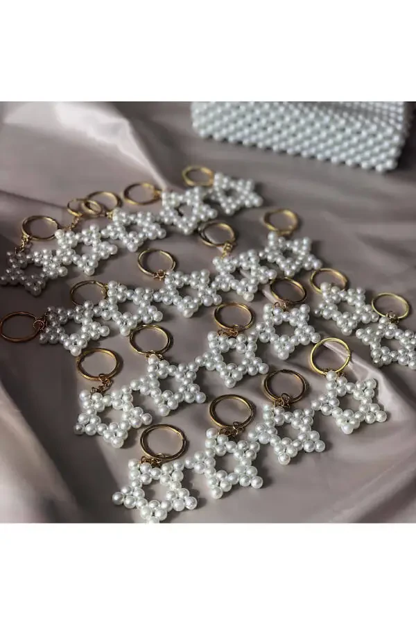 Handmade Pearl Star Keychain (8 MM PEARL) Bulk Orders Accepted - 4