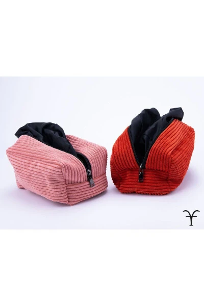 Handmade Thick Cord Velvet Accordion Makeup Bag - 4