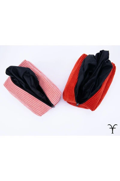 Handmade Thick Cord Velvet Accordion Makeup Bag - 5