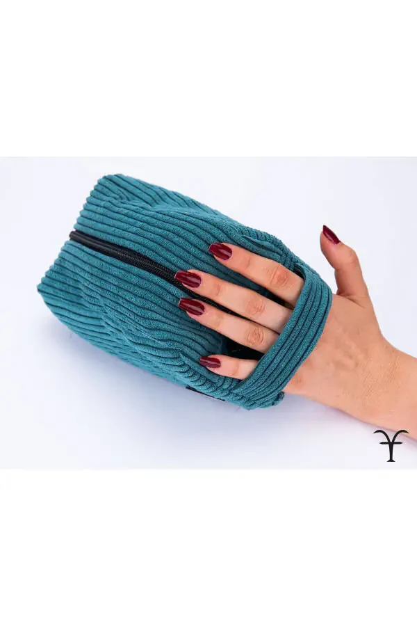 Handmade Thick Cord Velvet Accordion Makeup Bag - 6
