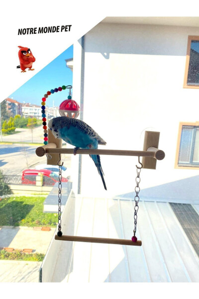 Handmade Wooden 4 Suction Cup Playground Ball with Bell Swing - NOTREMONDEPET