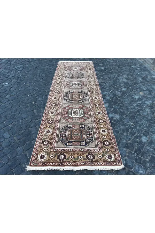Handmade Wool Bünyan Chest Runner Carpet - 98x295 cm. - Rnr58 - 1