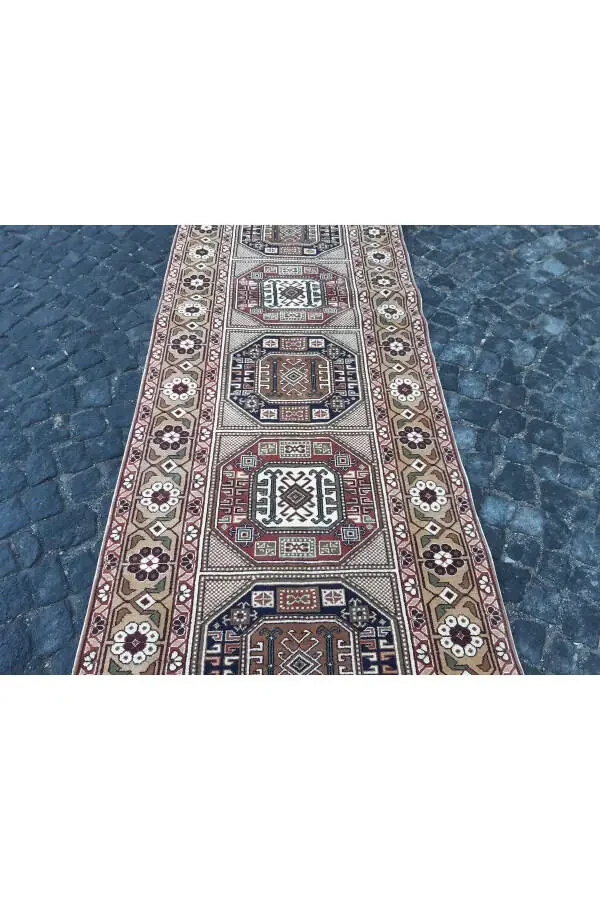 Handmade Wool Bünyan Chest Runner Carpet - 98x295 cm. - Rnr58 - 3