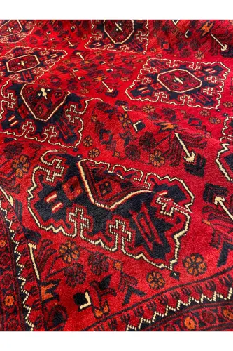 Handwoven Afghan Bilicik Carpet Cotton Warp Wool Weft Vegetable Dye Size 360x246-Bordeaux - 3