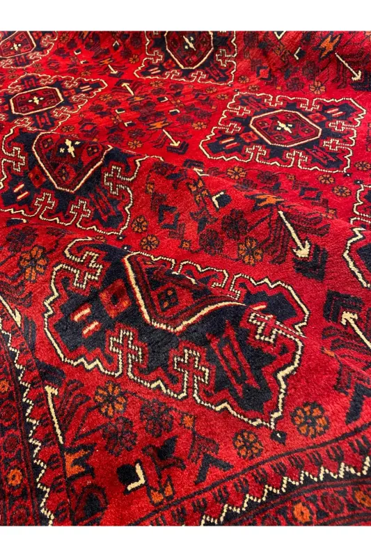 Handwoven Afghan Bilicik Carpet Cotton Warp Wool Weft Vegetable Dye Size 360x246-Bordeaux - 3