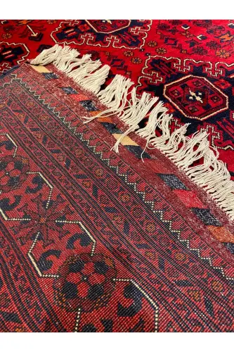 Handwoven Afghan Bilicik Carpet Cotton Warp Wool Weft Vegetable Dye Size 360x246-Bordeaux - 4