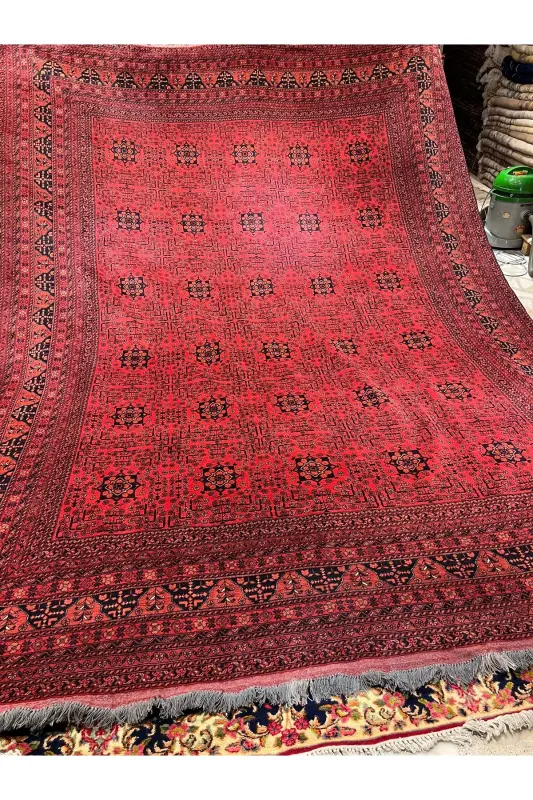 Handwoven Afghan Bilicik Carpet Cotton Warp Wool Weft Vegetable Dye Size 400x300-Brick Red - 11
