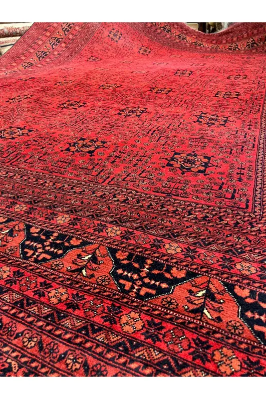 Handwoven Afghan Bilicik Carpet Cotton Warp Wool Weft Vegetable Dye Size 400x300-Brick Red - 13