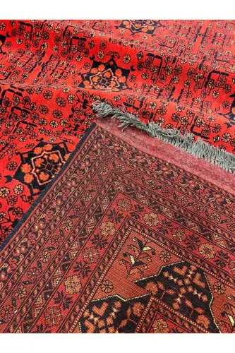 Handwoven Afghan Bilicik Carpet Cotton Warp Wool Weft Vegetable Dye Size 400x300-Brick Red - 15