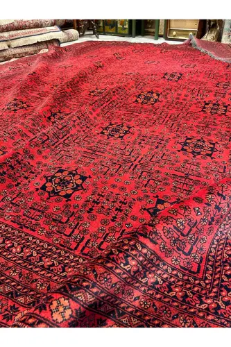 Handwoven Afghan Bilicik Carpet Cotton Warp Wool Weft Vegetable Dye Size 400x300-Brick Red - 16
