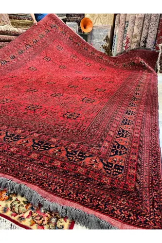Handwoven Afghan Bilicik Carpet Cotton Warp Wool Weft Vegetable Dye Size 400x300-Brick Red - 1