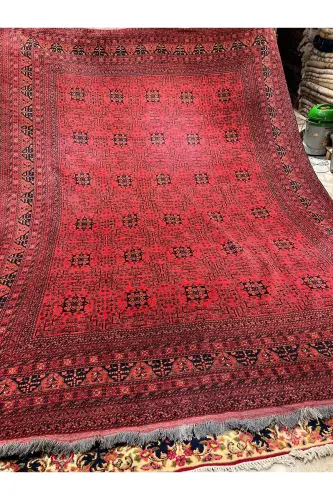 Handwoven Afghan Bilicik Carpet Cotton Warp Wool Weft Vegetable Dye Size 400x300-Brick Red - 3