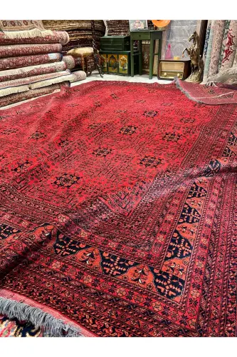 Handwoven Afghan Bilicik Carpet Cotton Warp Wool Weft Vegetable Dye Size 400x300-Brick Red - 6