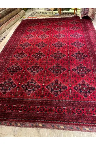 Handwoven Afghan Bilicik Rug, Wool on Cotton, Natural Dye, Size 360x246 - Burgundy - RD RAMAZAN DAĞ EL HALI SANATI (1)