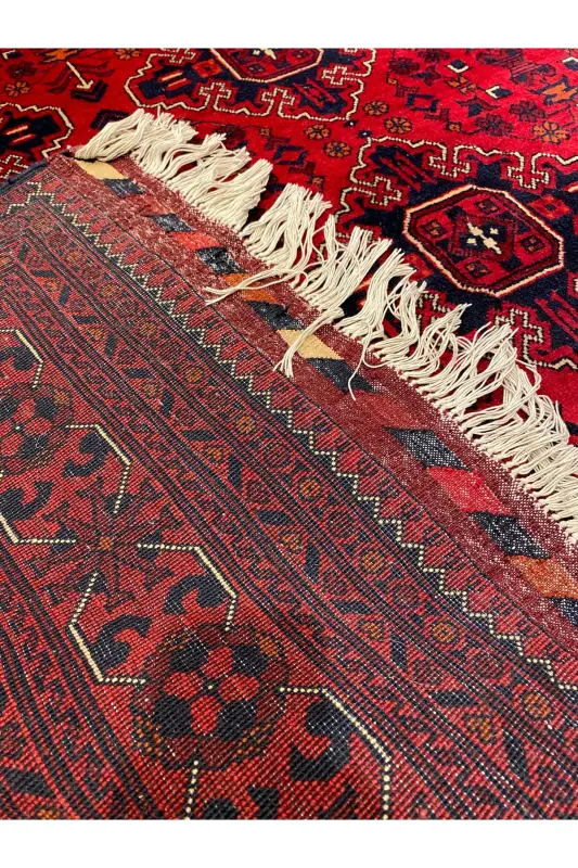 Handwoven Afghan Bilicik Rug, Wool on Cotton, Natural Dye, Size 360x246 - Burgundy - 4
