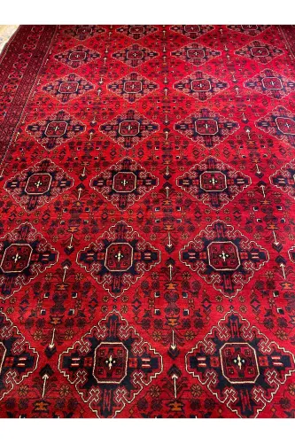 Handwoven Afghan Bilicik Rug, Wool on Cotton, Natural Dye, Size 360x246 - Burgundy - 6