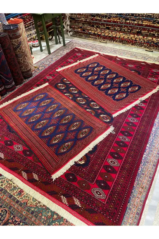 Handwoven Afghan Bukhara Carpet Made of Wool on Wool Weaving with Root Dye Size 300x200 - Navy Blue - 4