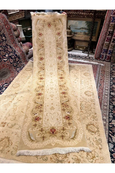 Handwoven Ottoman Usak runner silk wool blend 300x80 - RD RAMAZAN DAĞ EL HALI SANATI
