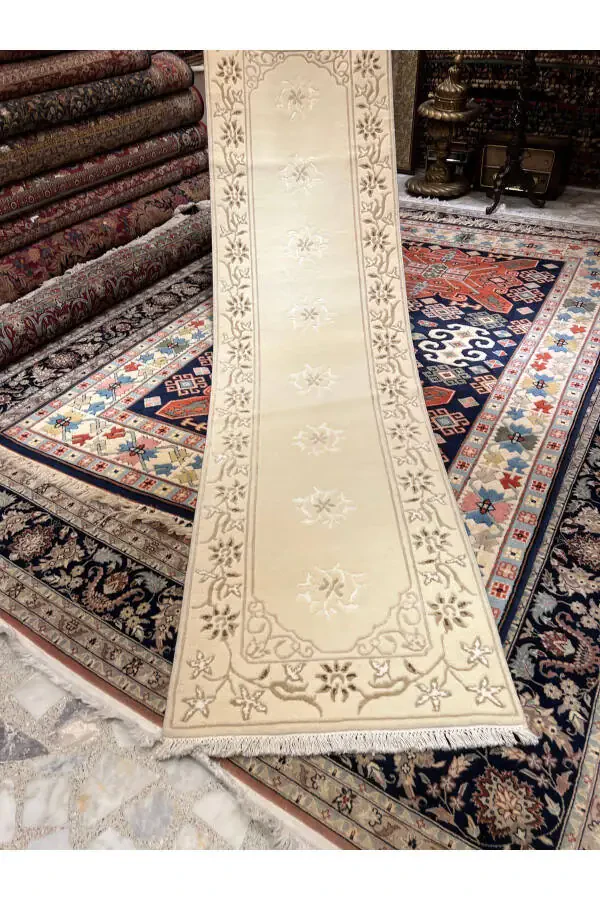 Handwoven Velvet Runner Silk Wool Blend Size 300x80 - 1