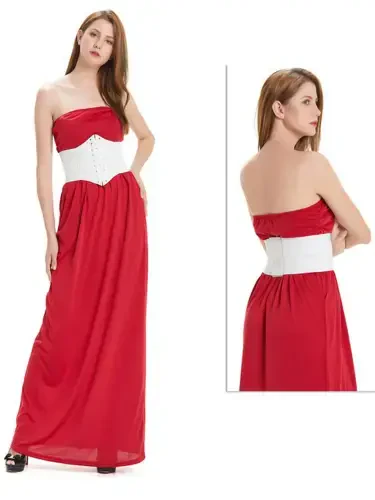 Hanerdun Ayollar uchun bog'ichli korset kamar, ko'ylak uchun elastik keng kamarlar, oq, L o'lchamli. - 8