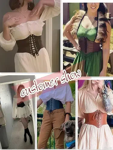 Hanerdun Women Lace-up Corset Waist Belt Stretch Wide Belts for Dress Cinch Waistband Tan M - HANERDUN (1)