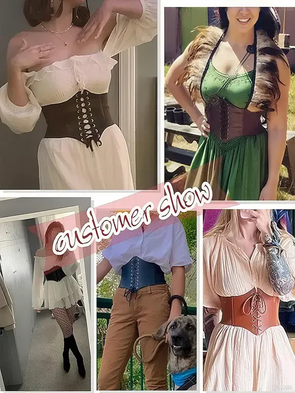 Hanerdun Women Lace-up Corset Waist Belt Stretch Wide Belts for Dress Cinch Waistband Tan M - 2