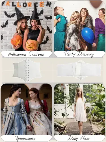 Hanerdun Women Lace-up Corset Waist Belt Stretch Wide Belts for Dress Cinch Waistband White L - 3
