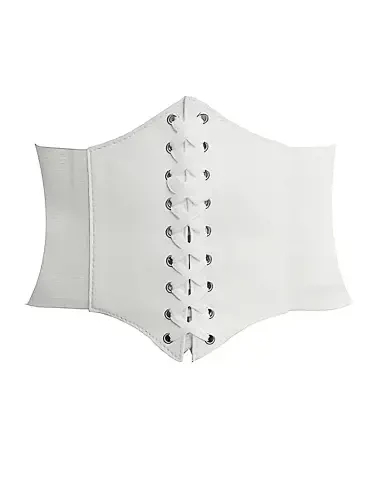 Hanerdun Women Lace-up Corset Waist Belt Stretch Wide Belts for Dress Cinch Waistband White L - 4
