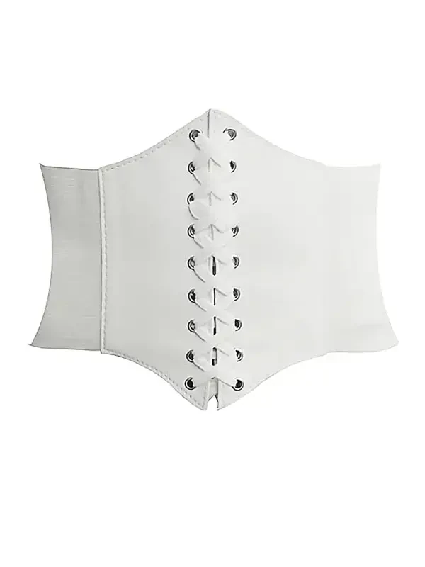 Hanerdun Women Lace-up Corset Waist Belt Stretch Wide Belts for Dress Cinch Waistband White L - 4