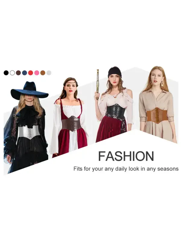 Hanerdun Women Lace-up Corset Waist Belt Stretch Wide Belts for Dress Cinch Waistband White L - 6