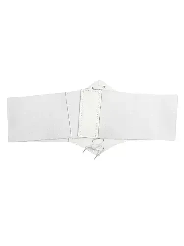 Hanerdun Women Lace-up Corset Waist Belt Stretch Wide Belts for Dress Cinch Waistband White L - 9