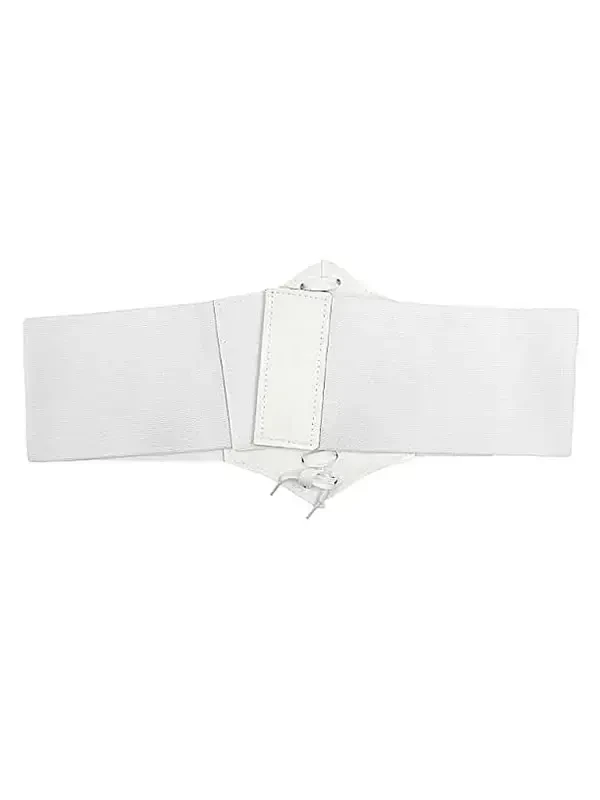 Hanerdun Women Lace-up Corset Waist Belt Stretch Wide Belts for Dress Cinch Waistband White L - 9