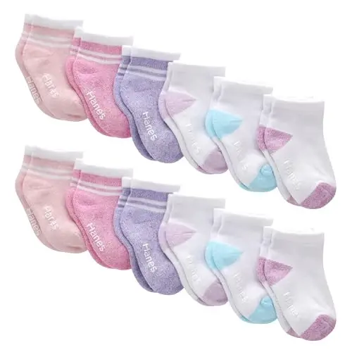 Hanes Baby and Toddler, Non-Slip Grip Ankle Socks, Boys' and Girls', Multipacks 