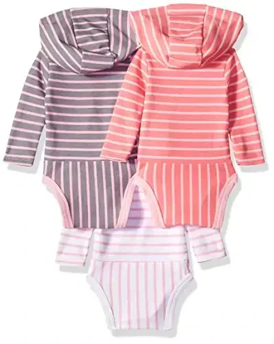 Hanes Baby Long Sleeve Bodysuit, Ultimate Bodysuit Hoodie Boys & Girls, 3-pack - 2