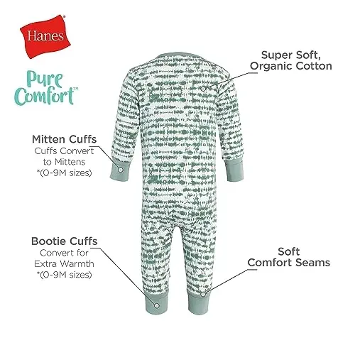 Hanes Baby Pure Comfort Organic Long Sleeve Footless Sleep N' Play, Infant Playsuit, Boys & Girls - 6
