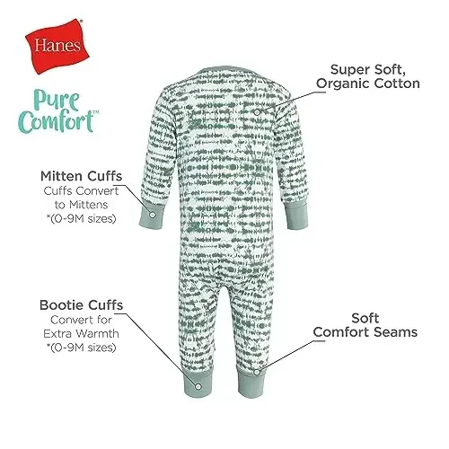 Hanes Baby Pure Comfort Organic Uzun Kollu Ayaksız Uyku Tulumu ve Oyun Tulumu, Bebek Tulumu, Erkek ve Kız Çocuklar - 6