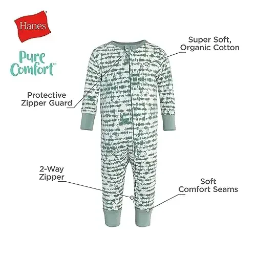 Hanes Baby Pure Comfort Organic uzun qisma oyoqsiz uyqu va o'yin, chaqaloqlar uchun kombinezon, o'g'il bolalar va qizlar - 5