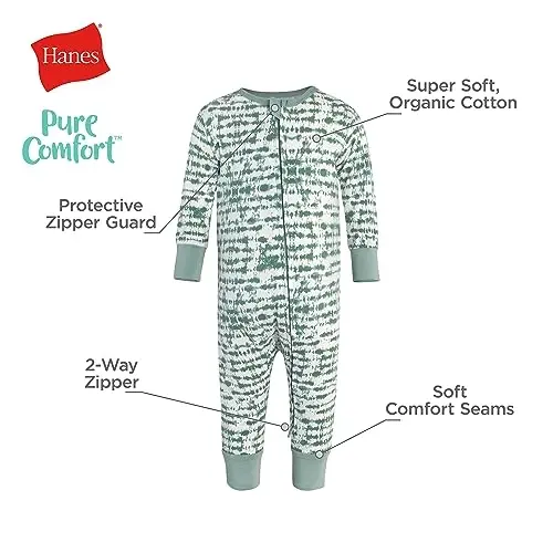 Hanes Baby Pure Comfort Organic Uzun Qollu Oyoqsiz Uyqu va O'yin, Chaqaloqlar uchun Kombinezon, O'g'il va Qiz bolalar uchun - 5