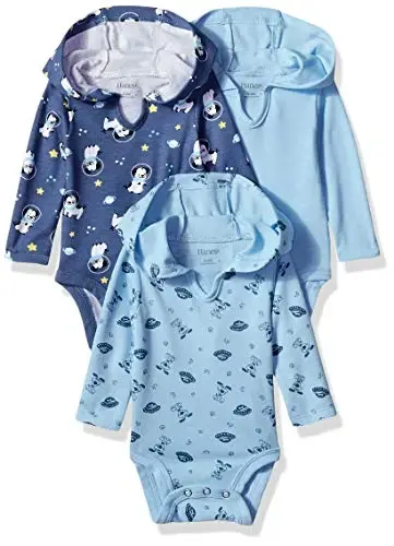 Hanes Baby Long Sleeve Bodysuit, Ultimate Bodysuit Hoodie Boys & Girls, 3-pack - 1
