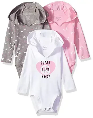 Hanes Baby Long Sleeve Bodysuit, Ultimate Bodysuit Hoodie Boys & Girls, 3-pack 