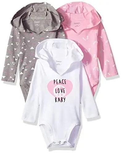 Hanes Baby Long Sleeve Bodysuit, Ultimate Bodysuit Hoodie Boys & Girls, 3-pack - 1