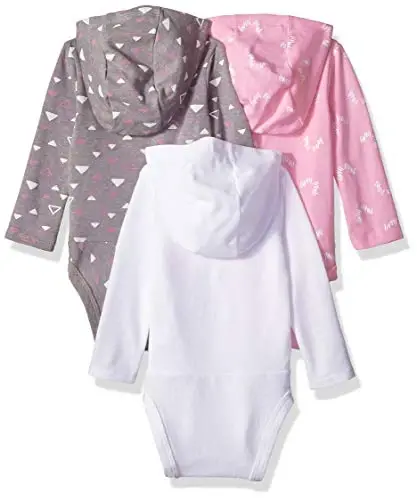 Hanes Baby Long Sleeve Bodysuit, Ultimate Bodysuit Hoodie Boys & Girls, 3-pack - 2