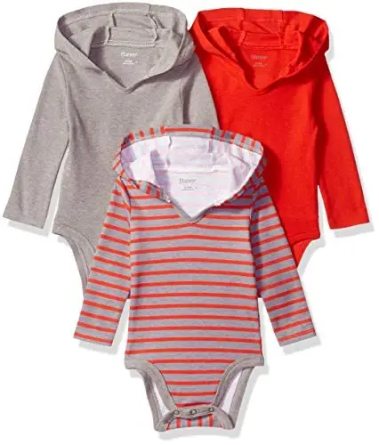 Hanes Baby Long Sleeve Bodysuit, Ultimate Bodysuit Hoodie Boys & Girls, 3-pack - 1