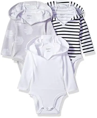Hanes Baby Long Sleeve Bodysuit, Ultimate Bodysuit Hoodie Boys & Girls, 3-pack 