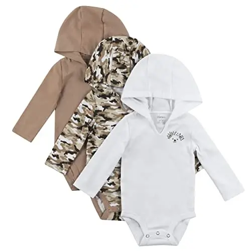 Hanes Baby Long Sleeve Bodysuit, Ultimate Bodysuit Hoodie Boys & Girls, 3-pack - 1