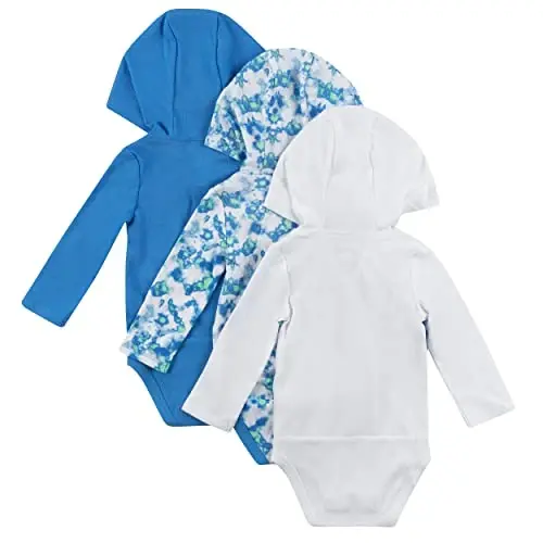 Hanes Baby Long Sleeve Bodysuit, Ultimate Bodysuit Hoodie Boys & Girls, 3-pack - 2